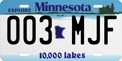 MN license plate 003MJF