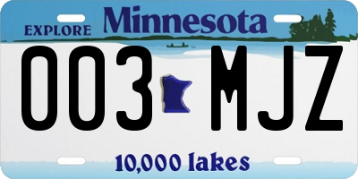 MN license plate 003MJZ