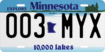 MN license plate 003MYX