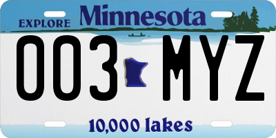 MN license plate 003MYZ