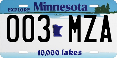 MN license plate 003MZA