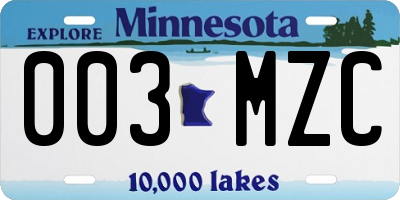 MN license plate 003MZC