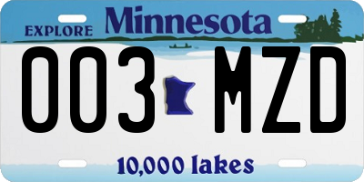 MN license plate 003MZD