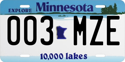 MN license plate 003MZE