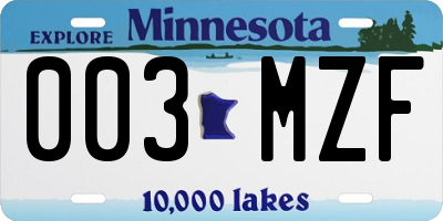 MN license plate 003MZF