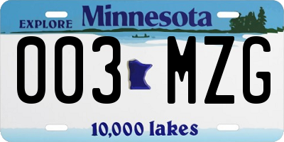 MN license plate 003MZG
