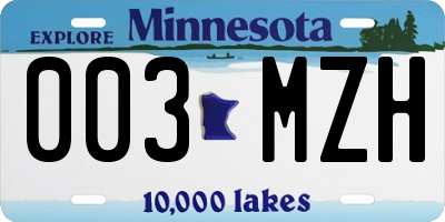 MN license plate 003MZH