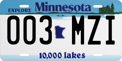 MN license plate 003MZI