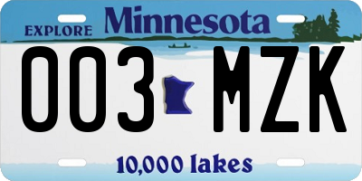 MN license plate 003MZK