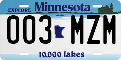 MN license plate 003MZM