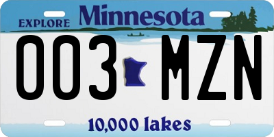 MN license plate 003MZN