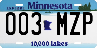 MN license plate 003MZP