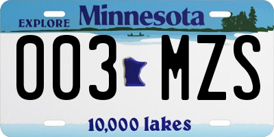 MN license plate 003MZS