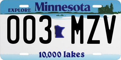 MN license plate 003MZV