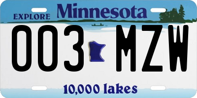 MN license plate 003MZW