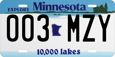 MN license plate 003MZY