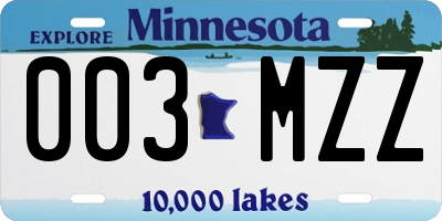 MN license plate 003MZZ