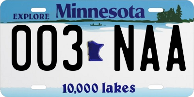 MN license plate 003NAA
