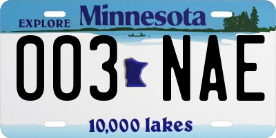 MN license plate 003NAE