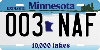 MN license plate 003NAF