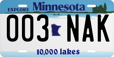 MN license plate 003NAK