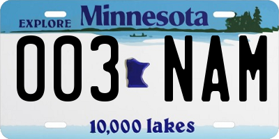 MN license plate 003NAM