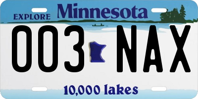 MN license plate 003NAX