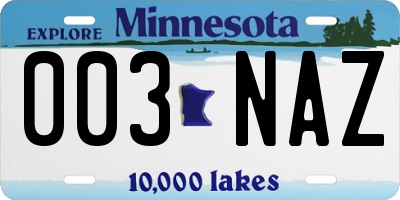 MN license plate 003NAZ