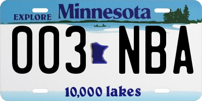 MN license plate 003NBA