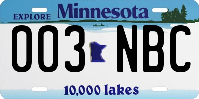 MN license plate 003NBC