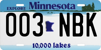 MN license plate 003NBK