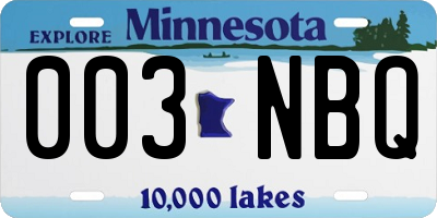 MN license plate 003NBQ