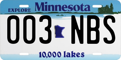 MN license plate 003NBS