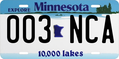 MN license plate 003NCA