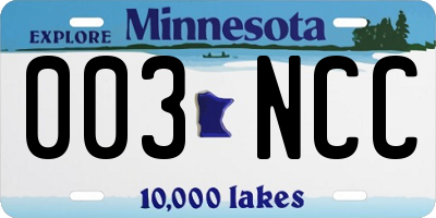 MN license plate 003NCC