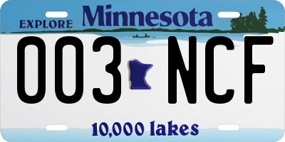 MN license plate 003NCF