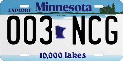MN license plate 003NCG
