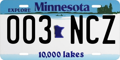 MN license plate 003NCZ