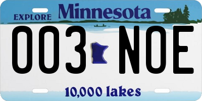 MN license plate 003NOE
