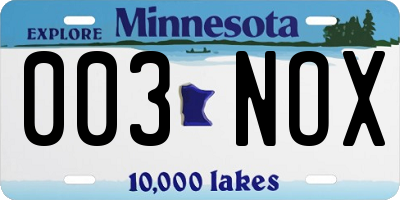MN license plate 003NOX