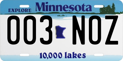 MN license plate 003NOZ