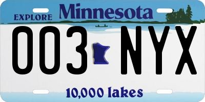MN license plate 003NYX