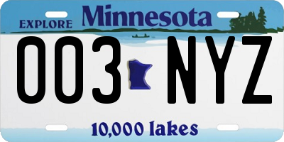MN license plate 003NYZ