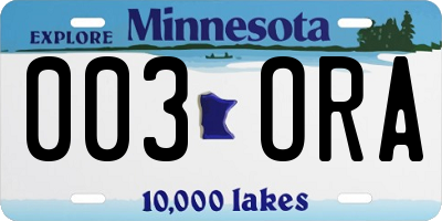 MN license plate 003ORA