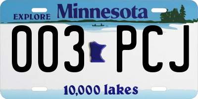 MN license plate 003PCJ