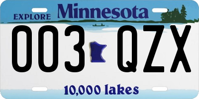 MN license plate 003QZX