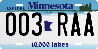 MN license plate 003RAA