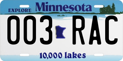 MN license plate 003RAC