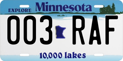 MN license plate 003RAF