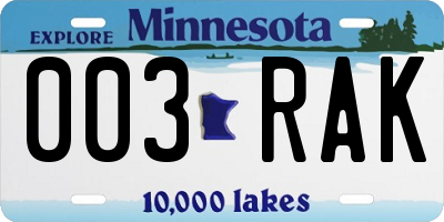 MN license plate 003RAK